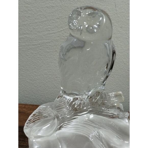 Owl Sitting on Branch Clear Lead Crystal Cristal d'Arques France - Picture 3 of 7